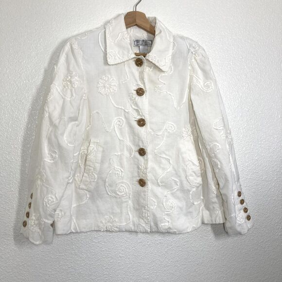 simonton says Jackets & Blazers - SIMONTON Says Jacket Womens Small White Cotton Floral Embroidered Boho Textured